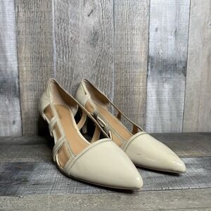 Womens Calvin Klein Carice Beige Patent Leather Cutout Heels Pumps Size 7.5 M